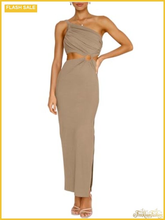 Dresses & Skirts - One Shoulder Sleeveless Bodycon Maxi Dress Ruched High Waist Party